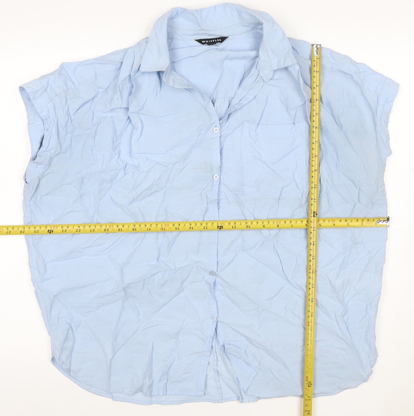 Whistles Women Blue L Cotton Short Sleeve Collared Button-Up Shirt