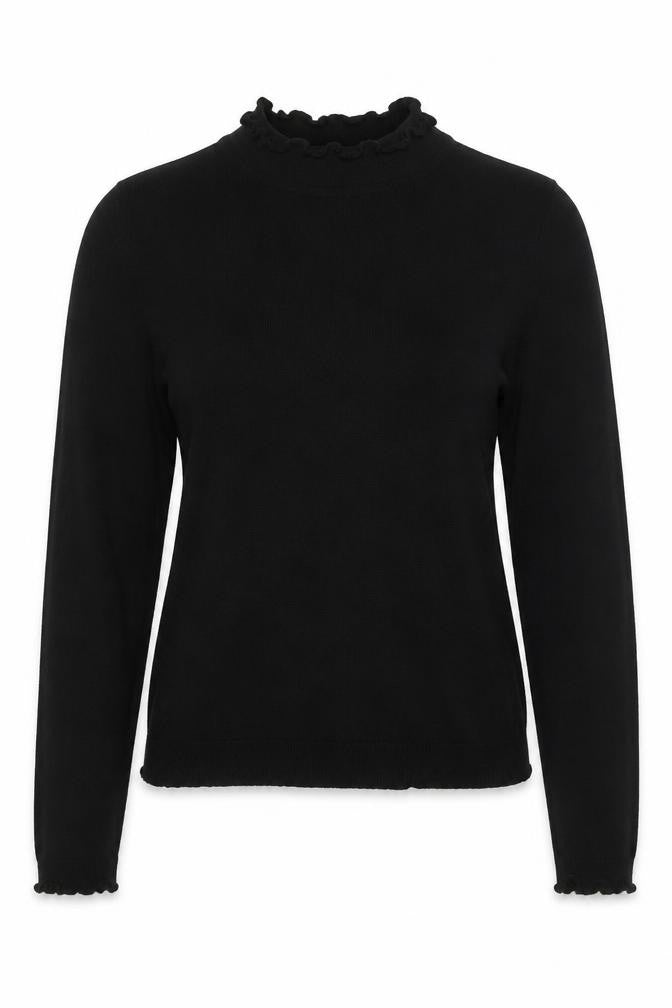 Front view of Next Women’s Black XS Ruffle Neck Long Sleeve Knit jumper