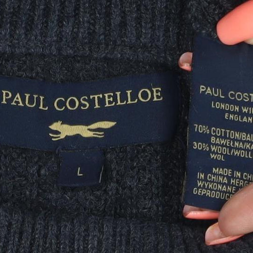 Paul Costelloe Men’s Black L Cable Knit Crew Neck Pullover Jumper