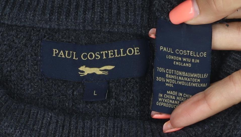 Paul Costelloe Men’s Black L Cable Knit Crew Neck Pullover Jumper