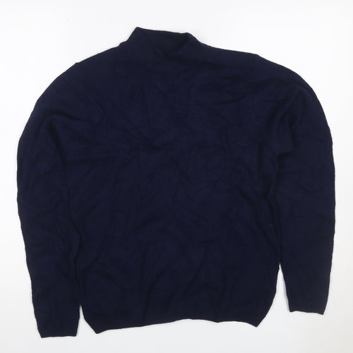 Isle Essentials Women's Navy Merino Roll Neck Pullover Jumper S