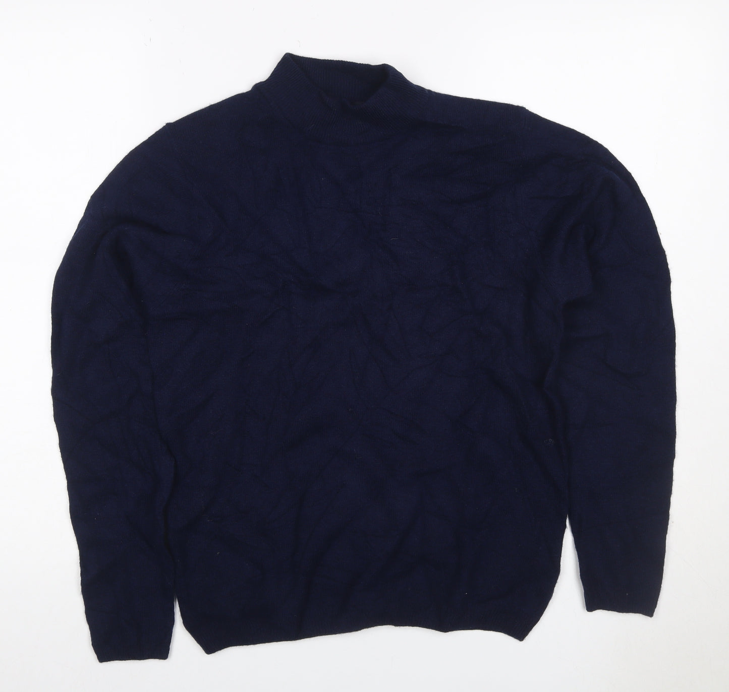Isle Essentials Women's Navy Merino Roll Neck Pullover Jumper S