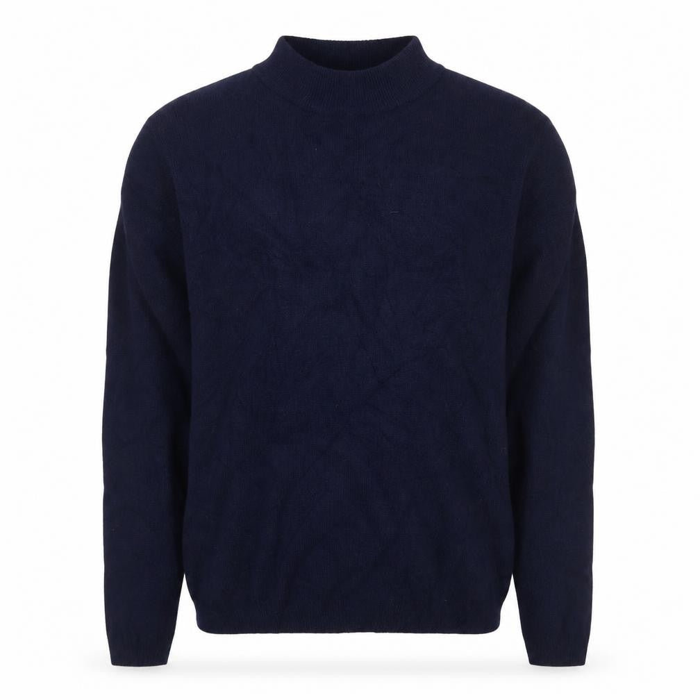 Front view of Isle Essentials Women's Navy Merino Roll Neck jumper S