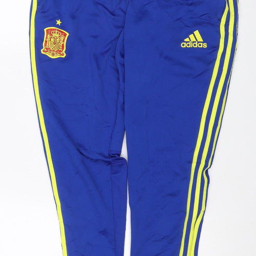 adidas Men Blue M Spain Football ClimaCool Track Pants Yellow Stripe