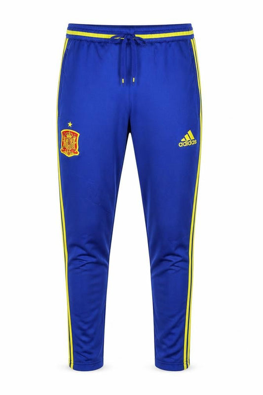adidas Men Blue M Spain Football ClimaCool Track Pants Yellow Stripe