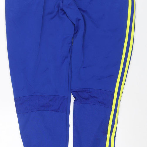 adidas Men Blue M Spain Football ClimaCool Track Pants Yellow Stripe