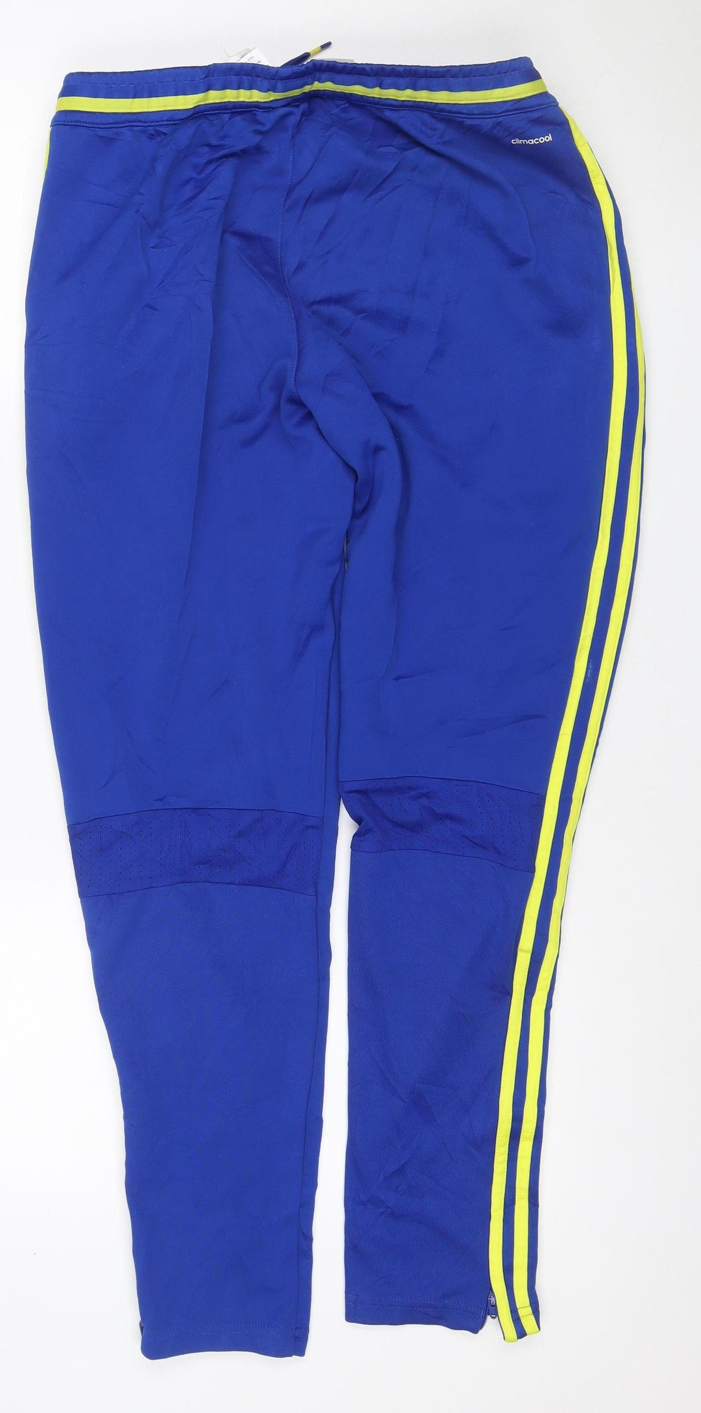 adidas Men Blue M Spain Football ClimaCool Track Pants Yellow Stripe