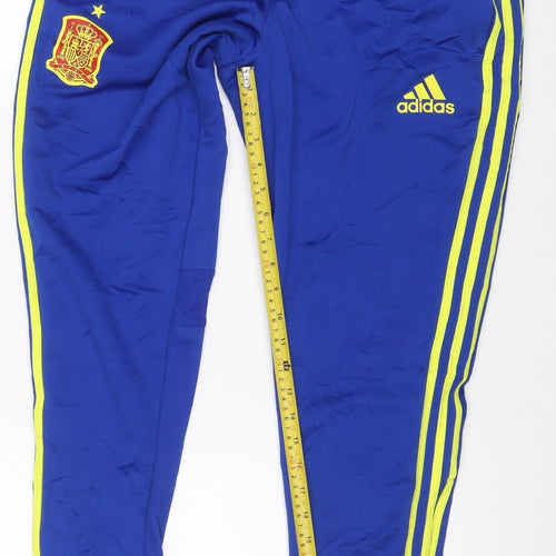 adidas Men Blue M Spain Football ClimaCool Track Pants Yellow Stripe