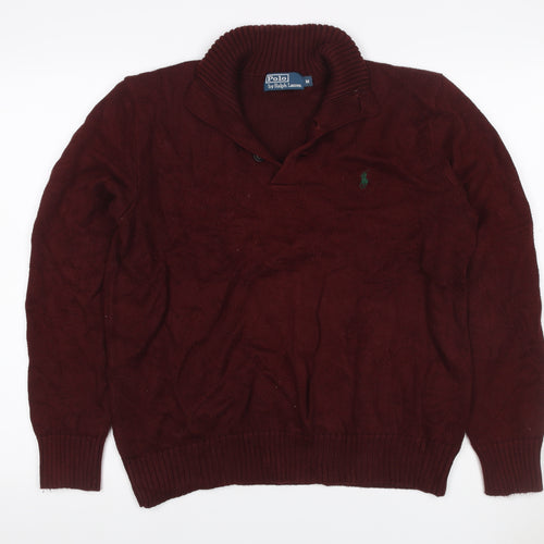 Polo Ralph Lauren Men Red M Cotton Knit Henley High Neck Jumper