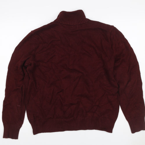 Polo Ralph Lauren Men Red M Cotton Knit Henley High Neck Jumper