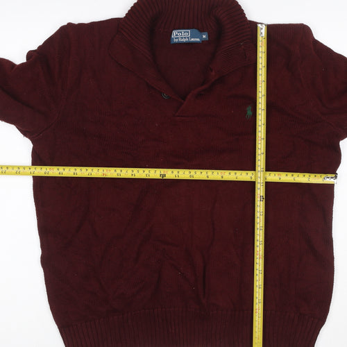 Polo Ralph Lauren Men Red M Cotton Knit Henley High Neck Jumper