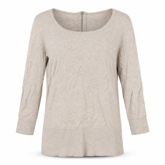 LOFT Women Beige Petite S Knit Tunic Top Scoop Neck Zip
