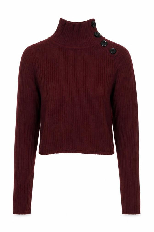Zara Knit Women's Red S Ribbed High Neck Button Shoulder Jumper