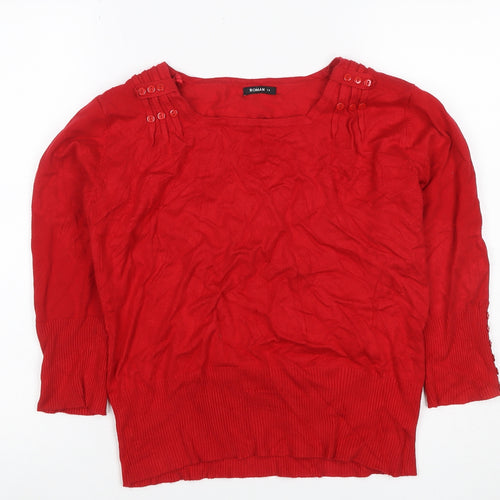 Roman Women’s Red Size 14 Square Neck Button Detail Knit Jumper