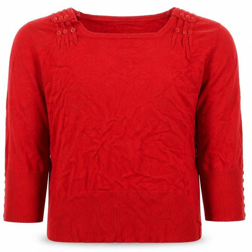 Roman Women’s Red Size 14 Square Neck Button Detail Knit Jumper