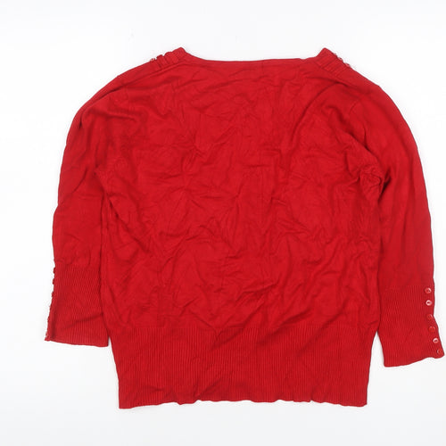 Roman Women’s Red Size 14 Square Neck Button Detail Knit Jumper