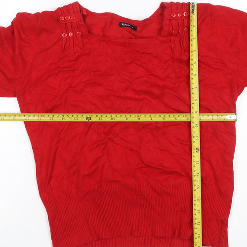 Roman Women’s Red Size 14 Square Neck Button Detail Knit Jumper