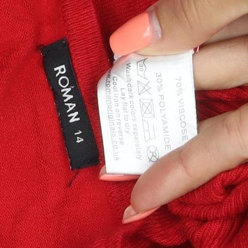 Roman Women’s Red Size 14 Square Neck Button Detail Knit Jumper