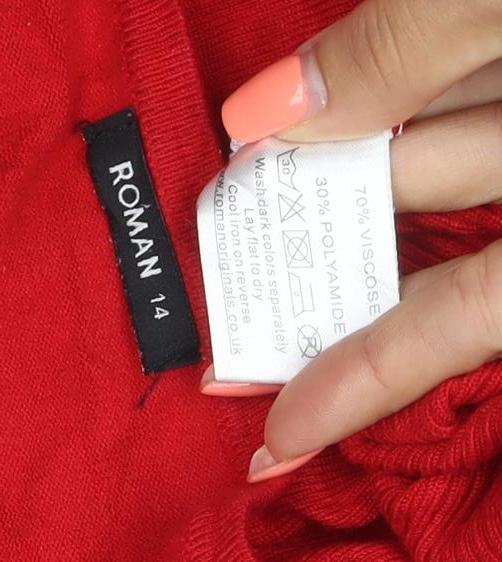 Roman Women’s Red Size 14 Square Neck Button Detail Knit Jumper
