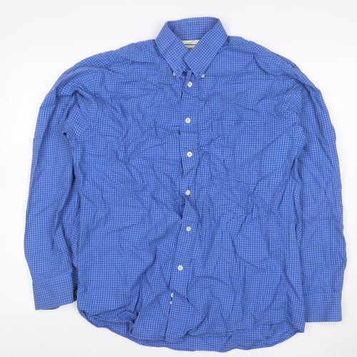 Vyella Men Blue M Check Cotton Modal Button-Down Long Sleeve Shirt
