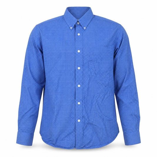 Front view of Vyella Men Blue M Check Cotton Modal Button-Down Long Sleeve Shirt