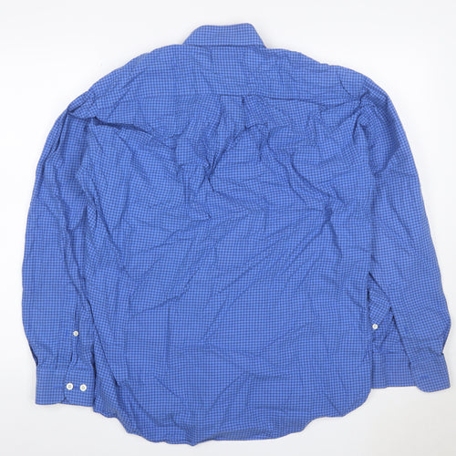 Vyella Men Blue M Check Cotton Modal Button-Down Long Sleeve Shirt