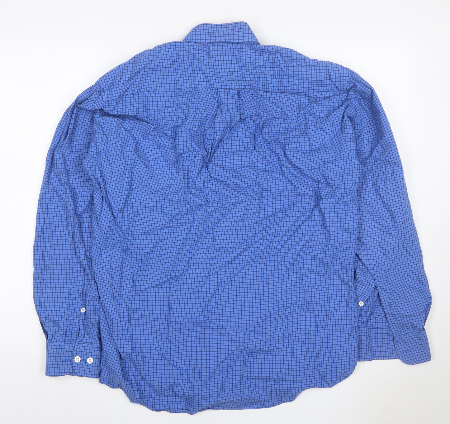 Vyella Men Blue M Check Cotton Modal Button-Down Long Sleeve Shirt