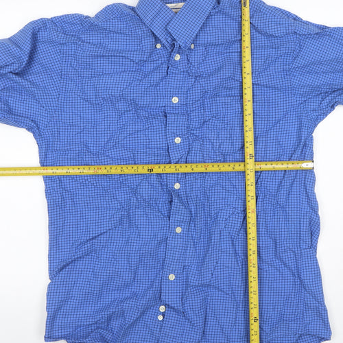 Vyella Men Blue M Check Cotton Modal Button-Down Long Sleeve Shirt