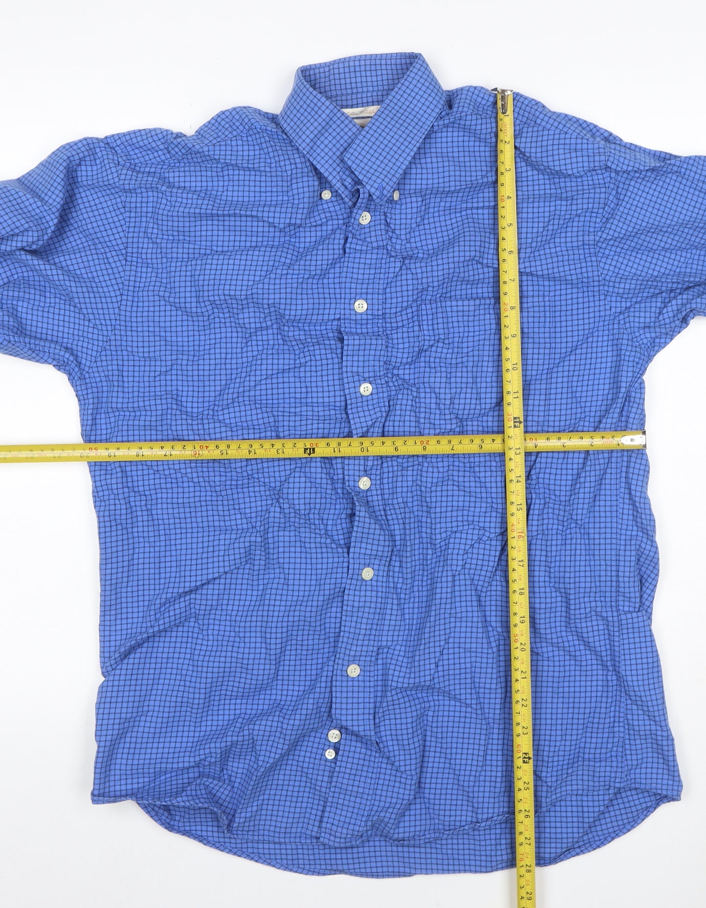 Vyella Men Blue M Check Cotton Modal Button-Down Long Sleeve Shirt