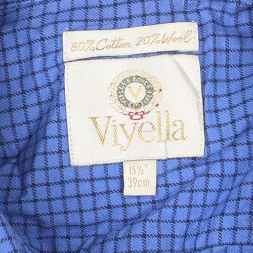Vyella Men Blue M Check Cotton Modal Button-Down Long Sleeve Shirt