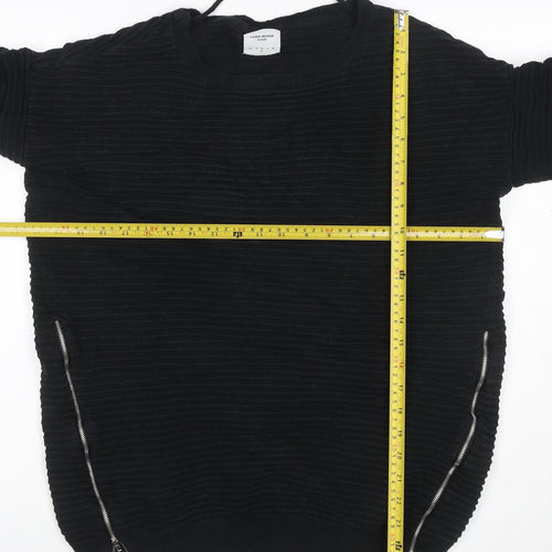 Vero Moda Women Black XL Ribbed Knit Zip Detail Crew Neck Jumper