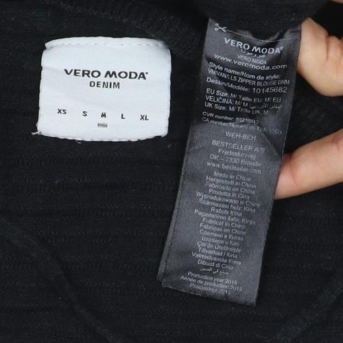 Vero Moda Women Black XL Ribbed Knit Zip Detail Crew Neck Jumper