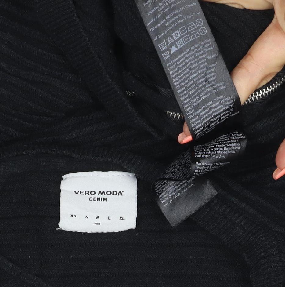 Vero Moda Women Black XL Ribbed Knit Zip Detail Crew Neck Jumper
