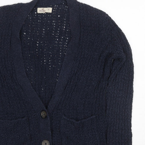Hollister Women Blue XS Cable Knit V-Neck Button Cardigan