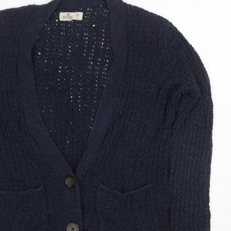 Hollister Women Blue XS Cable Knit V-Neck Button Cardigan