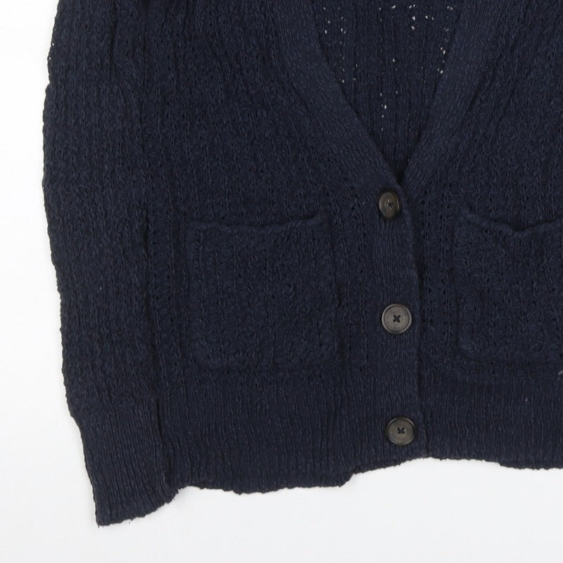 Hollister Women Blue XS Cable Knit V-Neck Button Cardigan