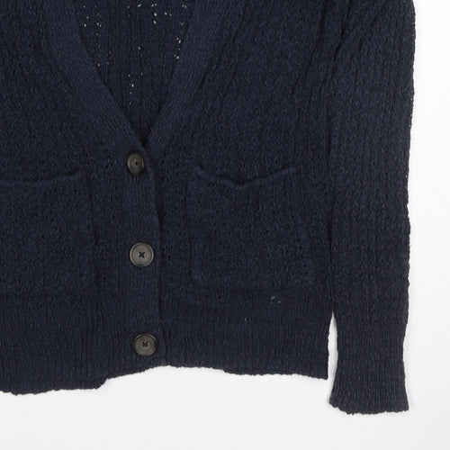 Hollister Women Blue XS Cable Knit V-Neck Button Cardigan