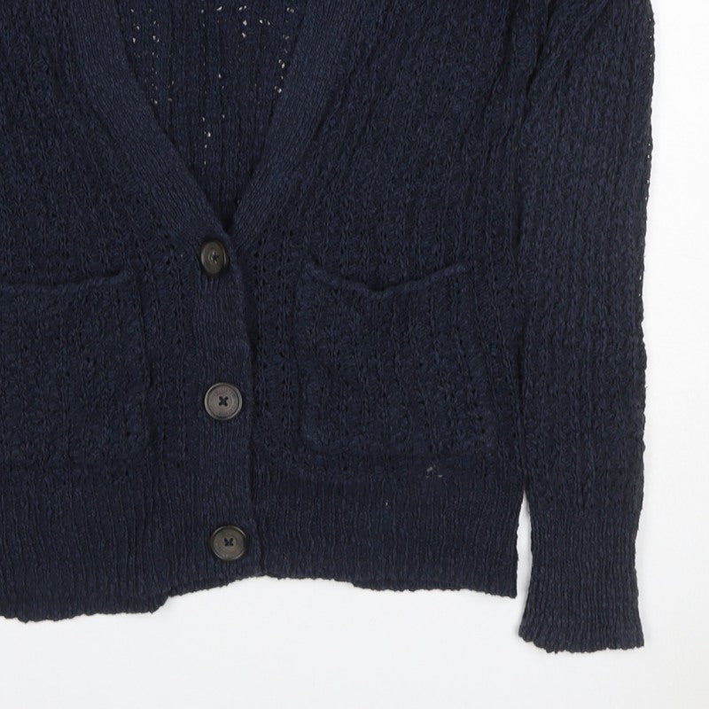 Hollister Women Blue XS Cable Knit V-Neck Button Cardigan