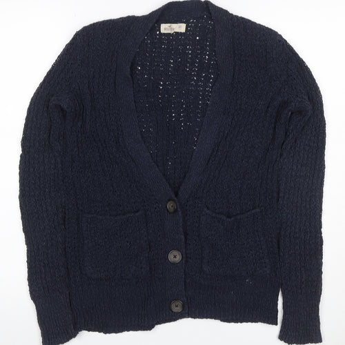 Hollister Women Blue XS Cable Knit V-Neck Button Cardigan