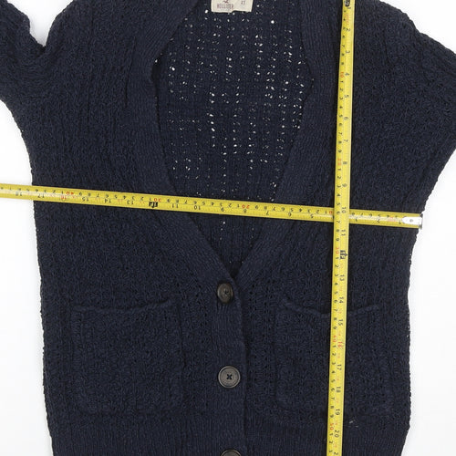 Hollister Women Blue XS Cable Knit V-Neck Button Cardigan