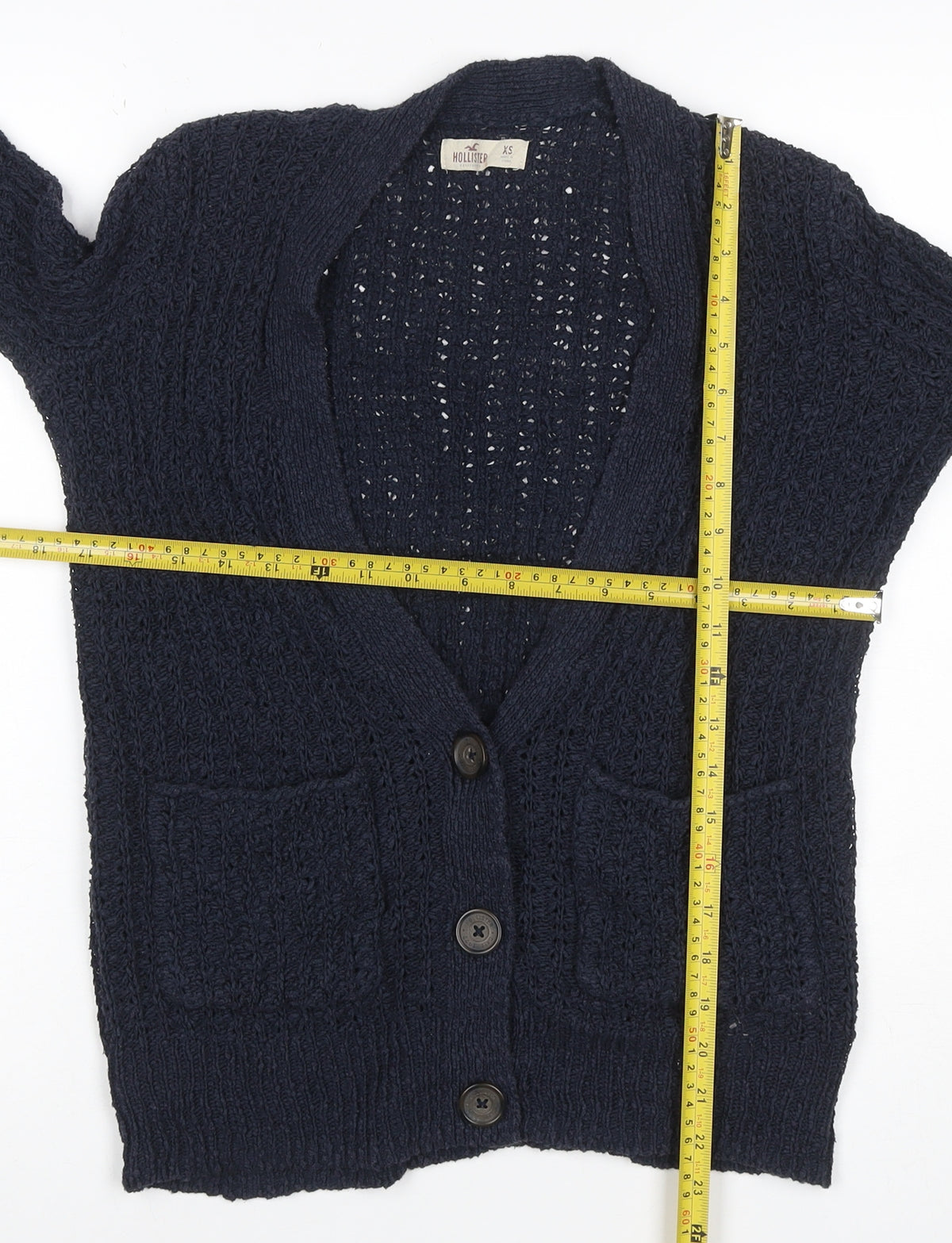 Hollister Women Blue XS Cable Knit V-Neck Button Cardigan