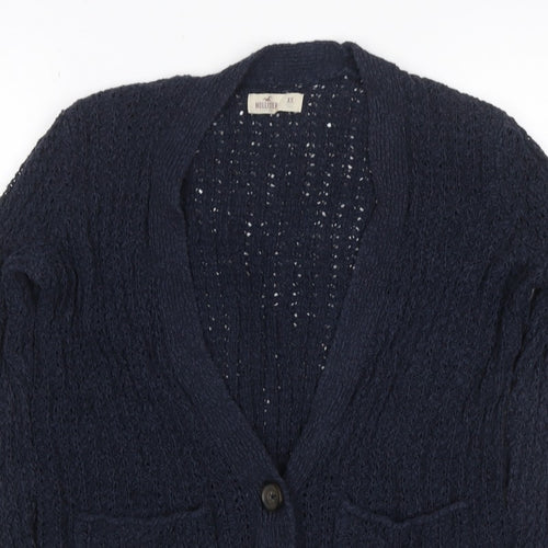 Hollister Women Blue XS Cable Knit V-Neck Button Cardigan