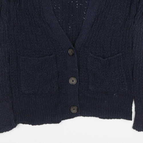 Hollister Women Blue XS Cable Knit V-Neck Button Cardigan