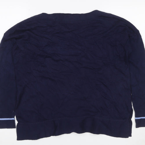 Joules Women Navy UK 12 Cotton Blend Boat Neck Long Sleeve Jumper