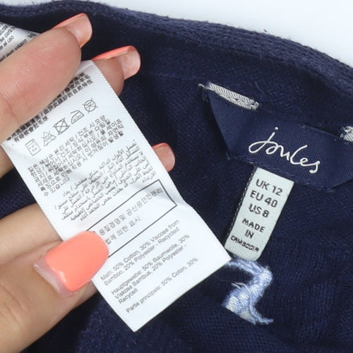 Joules Women Navy UK 12 Cotton Blend Boat Neck Long Sleeve Jumper