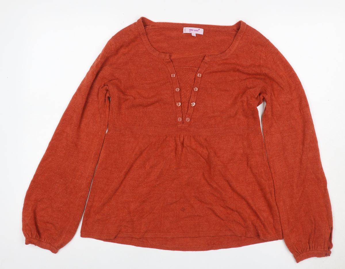Per Una Women Orange Size 14 Henley Tunic Jumper Long Sleeve