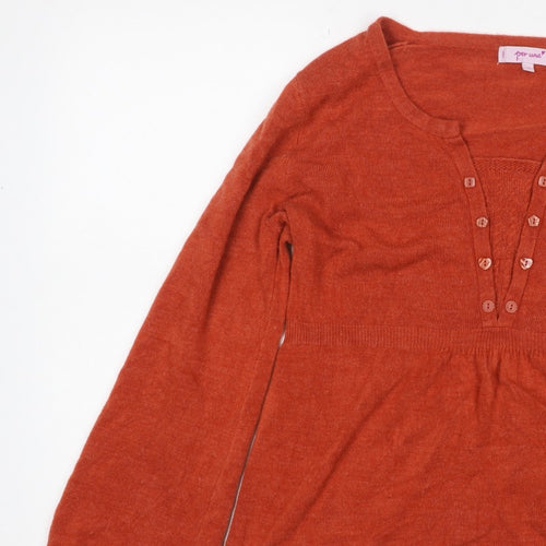Per Una Women Orange Size 14 Henley Tunic Jumper Long Sleeve