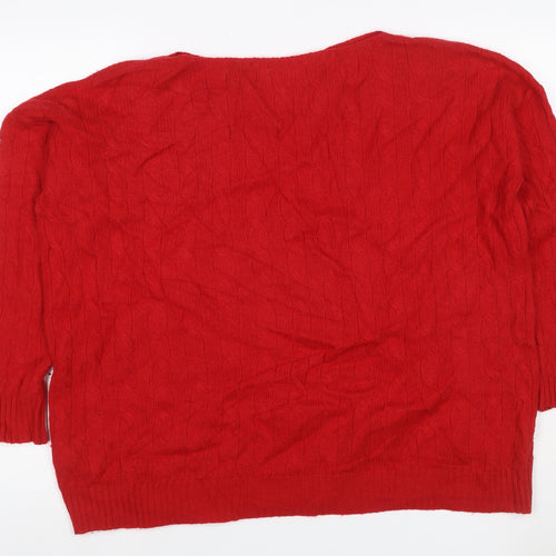 Polo Ralph Lauren Women Red M Cable Knit Merino Cashmere Crew Jumper