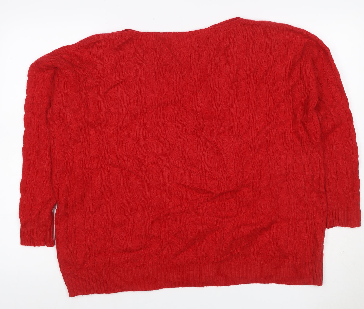 Polo Ralph Lauren Women Red M Cable Knit Merino Cashmere Crew Jumper