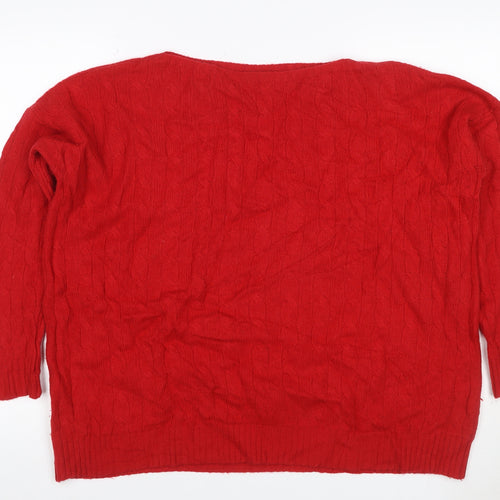 Polo Ralph Lauren Women Red M Cable Knit Merino Cashmere Crew Jumper
